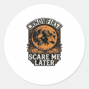 Halloween Witch Shirt Candy Scary Vintage Engravin Classic Round Sticker