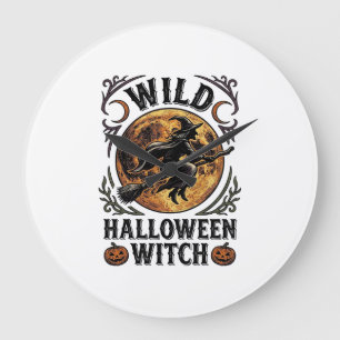 Halloween Witch Shirt Vintage Broom Moon Graphic_1 Large Clock