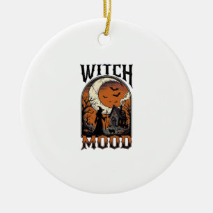 Halloween Witch Shirt Vintage Haunted Moon Design_ Ceramic Ornament