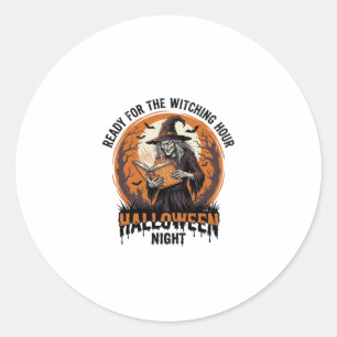 Halloween Witch Shirt Vintage Spellbook Reading De Classic Round Sticker