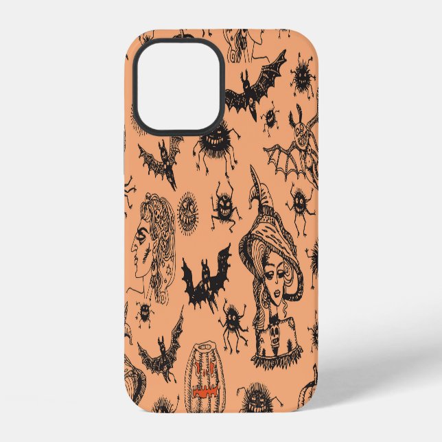 Halloween Witch Silhouette: Cartoon Pattern. iPhone Case (Back)