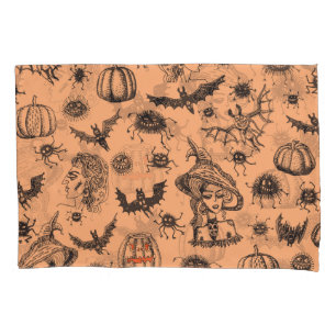Halloween Witch Silhouette: Cartoon Pattern. Pillowcase