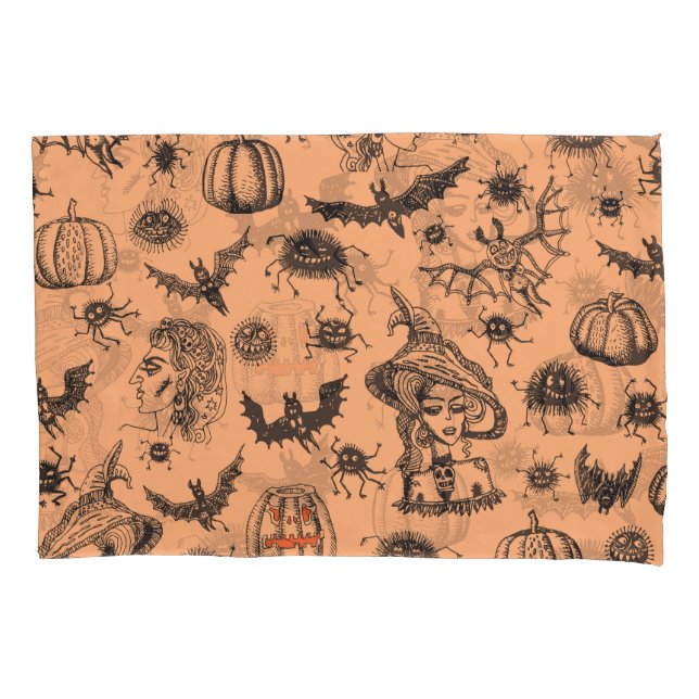 Halloween Witch Silhouette: Cartoon Pattern. Pillowcase (Front)