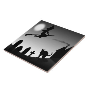HALLOWEEN WITCH SILHOUETTE CERAMIC TILE