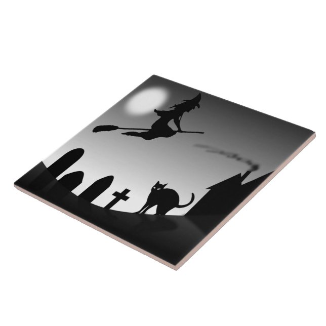 HALLOWEEN WITCH SILHOUETTE CERAMIC TILE (Side)