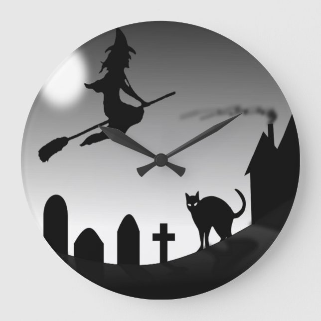 HALLOWEEN WITCH SILHOUETTE LARGE CLOCK (Front)
