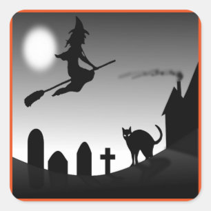 HALLOWEEN WITCH SILHOUETTE SQUARE STICKER