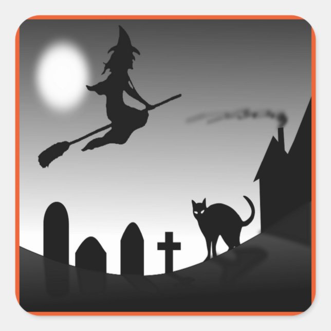 HALLOWEEN WITCH SILHOUETTE SQUARE STICKER (Front)