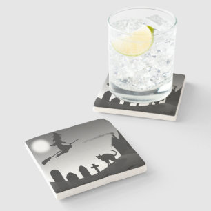 HALLOWEEN WITCH SILHOUETTE STONE COASTER