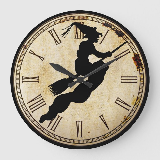 Halloween Witch Silhouette | Vintage Clock Face (Front)