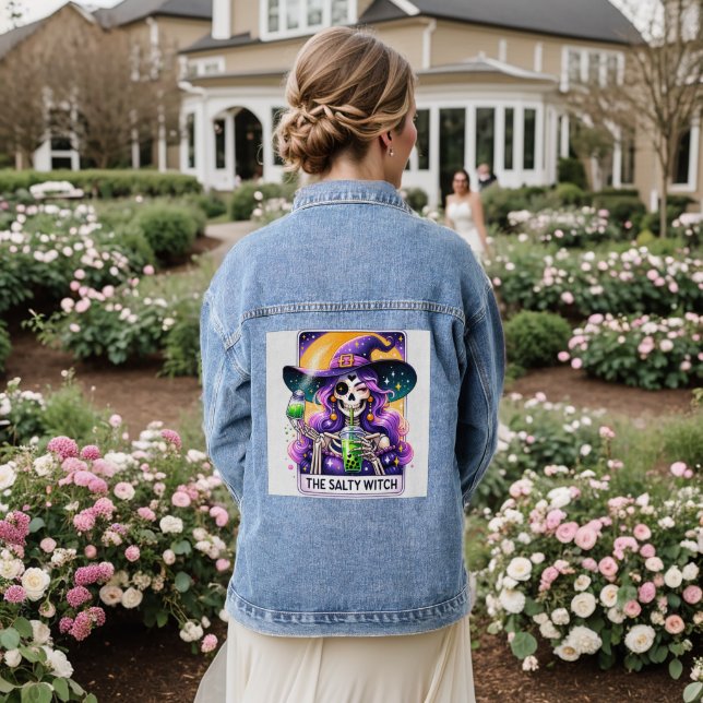 Halloween Witch Skeleton Jean Jacket (Wedding Back)
