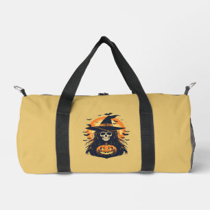 Halloween Witch Skull with Jack O Lantern Pumpkin Duffle Bag