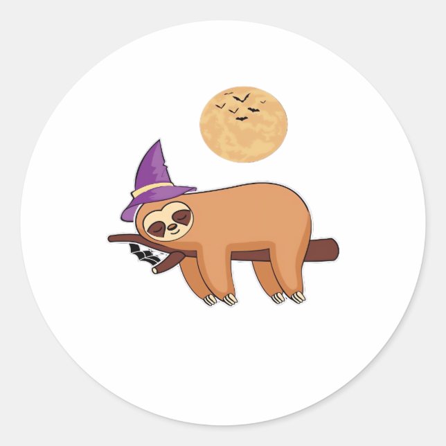 Halloween Witch Sloth Oversized T-Shirt Classic Round Sticker (Front)