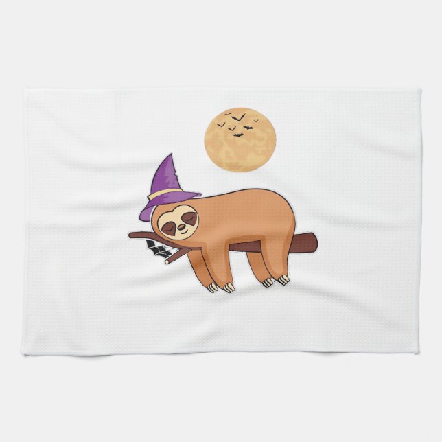 Halloween Witch Sloth Oversized T-Shirt Tea Towel (Horizontal)