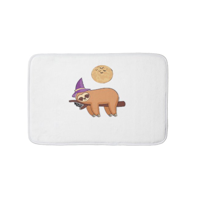 Halloween Witch Sloth Premium T-Shirt Bath Mat (Front)