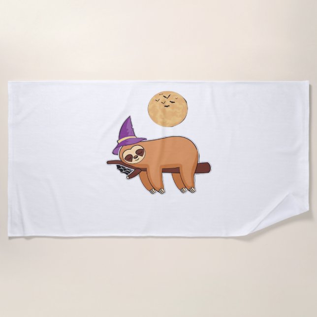 Halloween Witch Sloth Premium T-Shirt Beach Towel (Front)