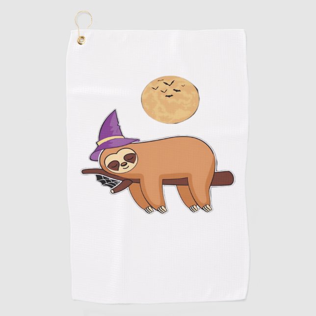 Halloween Witch Sloth Premium T-Shirt Golf Towel (Front)