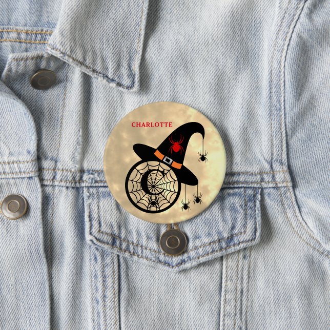 Halloween Witch Spider Monogram C Custom Name 7.5 Cm Round Badge (In Situ)