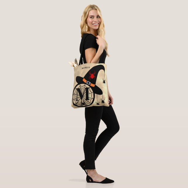 Halloween Witch Spider Monogram M Name All-Over Tote Bag (On Model)