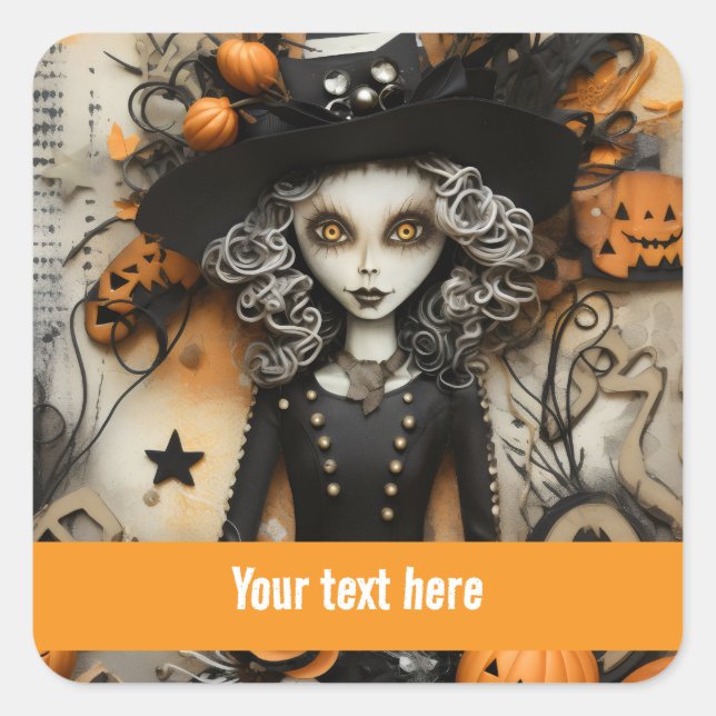 Halloween Witch Square Sticker (Front)