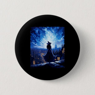 Halloween Witch Starry Night Van Gogh Aesthetic Pa 6 Cm Round Badge