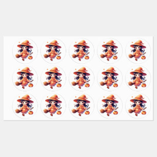 “Halloween Witch Stickers – Cute Pumpkin Witch wit