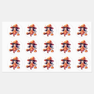 “Halloween Witch Stickers – Cute Pumpkin Witch wit