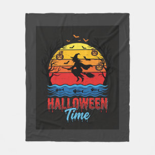 Halloween Witch Sunset Vector Fleece Blanket