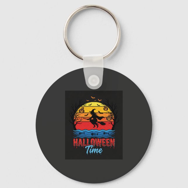 Halloween Witch Sunset Vector Key Ring (Front)