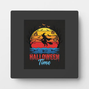 Halloween Witch Sunset Vector Plaque
