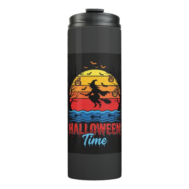 Halloween Witch Sunset Vector Thermal Tumbler (Front)
