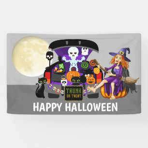 Halloween witch trunk or treat add message banner