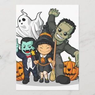 Halloween Witch, Vampire, Frankenstein & Ghost Card
