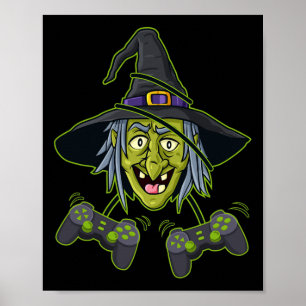 Halloween Witch Video Gamer Controllers Boys Kids Poster