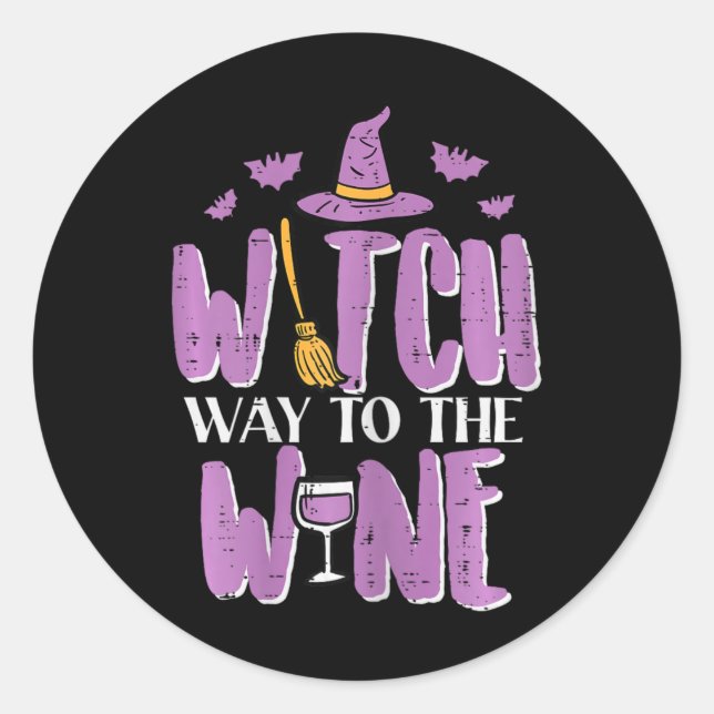 Halloween Witch Way To Funny Pun Costume Party Mum Classic Round Sticker (Front)