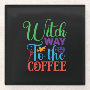 Halloween Witch Way To The Coffee Glass Coaster