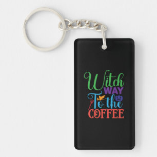 Halloween Witch Way To The Coffee Key Ring