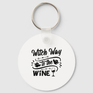 Halloween Witch Way To The Wine Birthday Key Ring