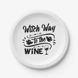 Halloween Witch Way To The Wine Birthday Paper Plate