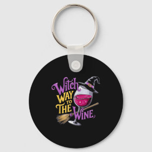 Halloween Witch Way To The Wine Funny Witch Wine L Key Ring