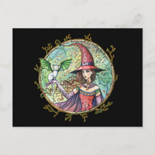 Halloween Witch White Cat Postcard