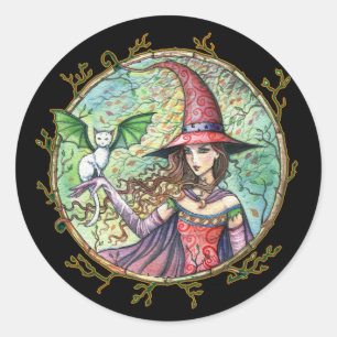 Halloween Witch White Cat Stickers