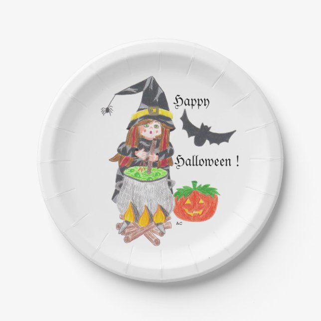 Halloween witch white paper plates (Front)