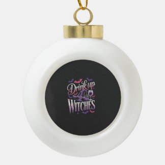 Halloween Witch Wine Drink Up Ceramic Ball Christmas Ornament