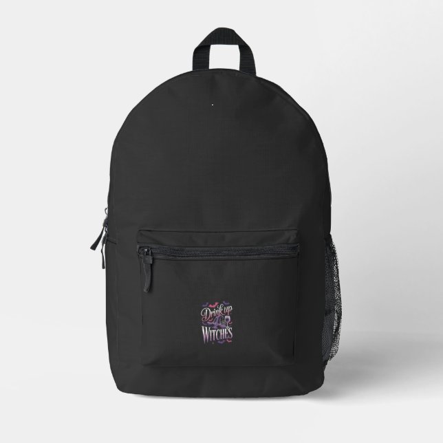 Halloween Witch Wine  Drink Up Printed Backpack (Front)