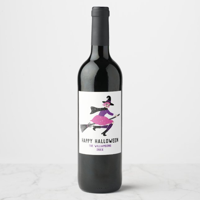 Halloween Witch Wine Party Label (Front)