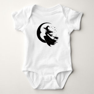 Halloween Witch, Witch Flying By Moon, Baby Bodysuit