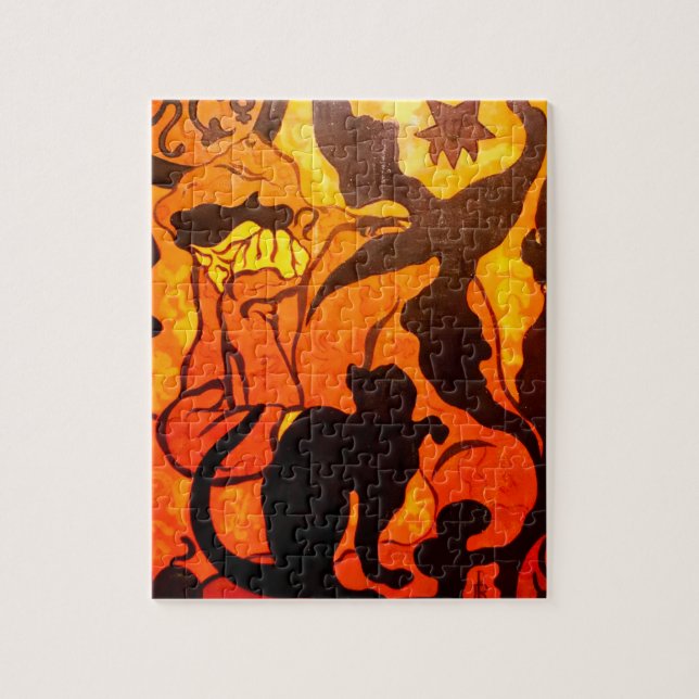 Halloween Witch with a Black Cat Jigsaw Puzzle (Vertical)