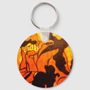 Halloween Witch with a Black Cat Key Ring