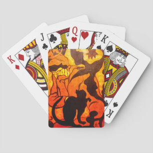 Halloween Witch with a Black Cat Playing Cards